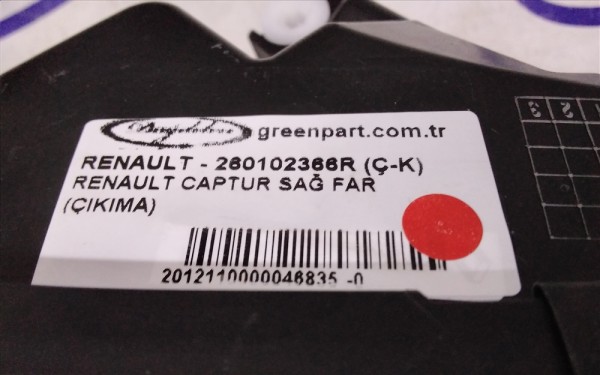 RENAULT CAPTUR SAĞ FAR (ÇIKMA)