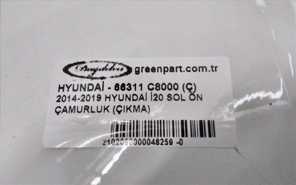 2014-2019 HYUNDAİ İ20 SOL ÖN ÇAMURLUK (ÇIKMA)