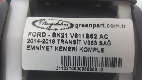 2014-2018 TRANSİT V363 SAĞ EMNİYET KEMERİ KOMPLE