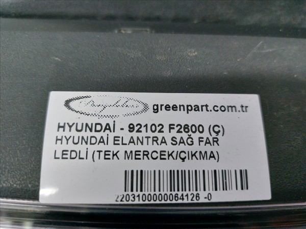 HYUNDAİ ELANTRA SAĞ FAR LEDLİ (TEK MERCEK/ÇIKMA)