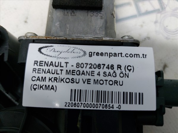 RENAULT MEGANE 4 SAĞ ÖN CAM KRİKOSU VE MOTORU (ÇIKMA)