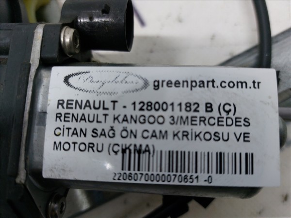 RENAULT KANGOO 3/MERCEDES CİTAN SAĞ ÖN CAM KRİKOSU VE MOTORU (ÇIKMA)