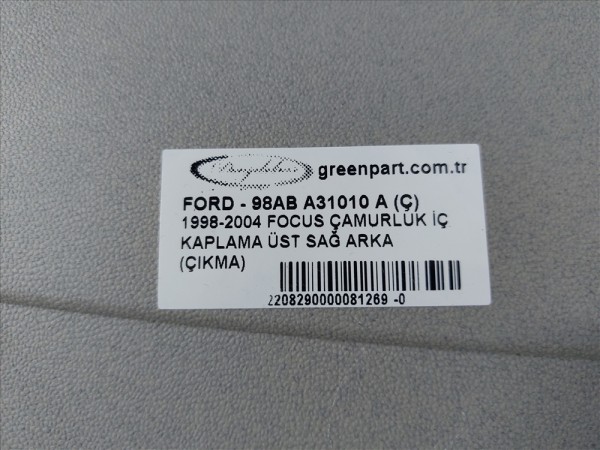 1998-2004 FOCUS HB ÇAMURLUK İÇ KAPLAMA ÜST SAĞ ARKA (ÇIKMA)