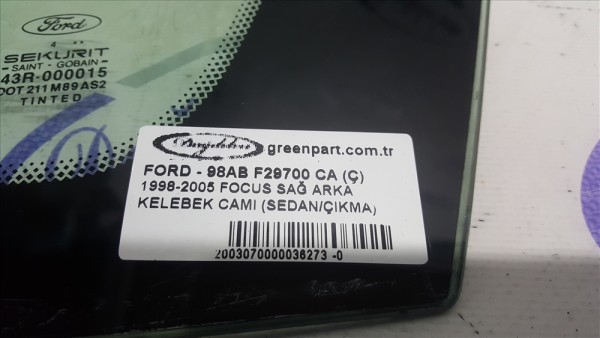 1998-2005 FOCUS SAĞ ARKA KELEBEK CAMI (SEDAN/ÇIKMA)